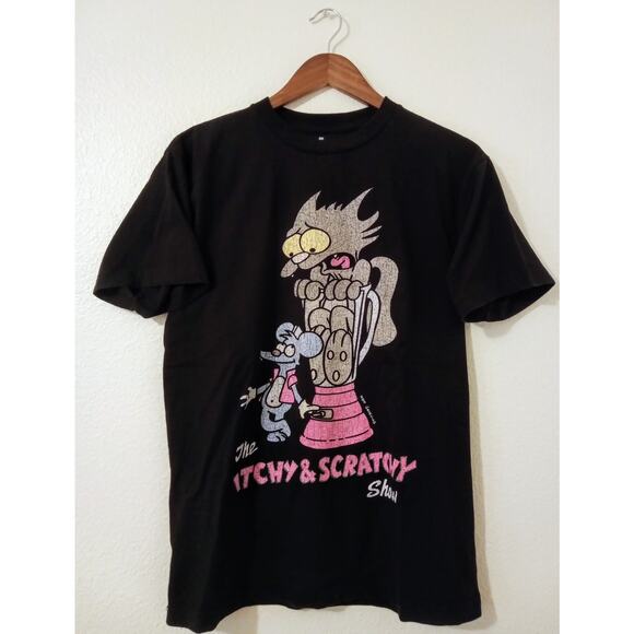Itchy & Scratchy Show Matt Groening Simpsons Graphic Tee Black USA Made SZ L - Picture 1 of 5
